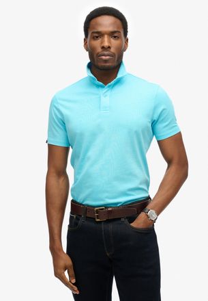 Superdry Poloshirt SUPERDRY ESSENTIAL JERSEY POLO, Herren, Gr. L, blau (neon sky blau), Single Jersey, Obermaterial: 100% Baumwolle, unifarben, relaxed fit, Ru