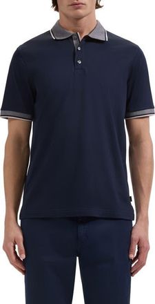 Bugatchi Tipped Pima Cotton Piqu&eacute; Polo in Navy at Nordstrom, Size Xx-Large