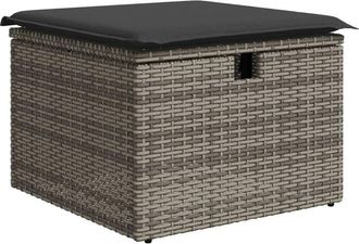 vidaXL Vidaxl Taburete De Jard&iacute;n Con Coj&iacute;n Rat&aacute;n Sint&eacute;tico Gris 55x55x37cm