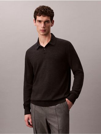 Calvin Klein Mens Extra Fine Merino Blend Polo Sweater - Grey - XS