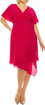 Maggy London Short Flutter Sleeve Pleated Midi Wrap Dress In Sangria