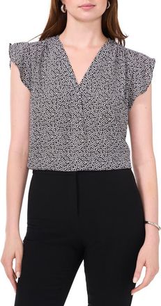 Chaus Print Flutter Sleeve Blouse in Black at Nordstrom, Size Small
