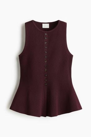 H&M Rib-knit Peplum Waistcoat in Burgundy at Nordstrom, Size Xx-Small
