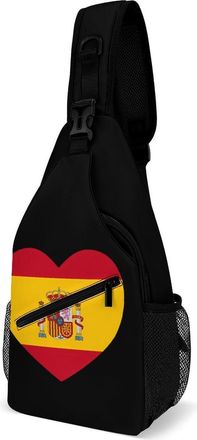 Generic Spain Flag Heart Unisex Shoulder Bags Casual Crossbody Chest Bag Sling Backpack for Hiking Cycling Travel