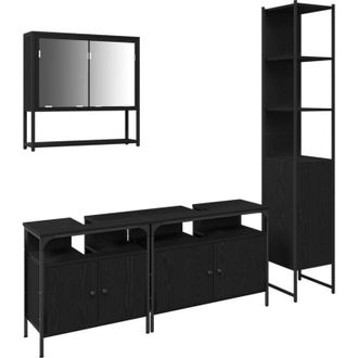 vidaXL Vidaxl - Juego De Muebles De Ba&ntilde;o 4 Pcs Roble Negro 33 X 33 X 185.5 Cm