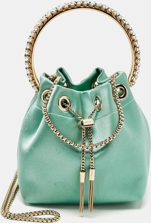 Jimmy Choo London Mint Green Satin Crystals Bon Bon Bucket Bag