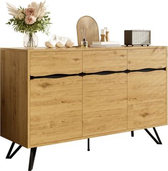 STILVORA Aparador Con 3 Puertas Y Patas De Metal, Dise&ntilde;o Moderno, En Tablero De Part&iacute;culas, Negro, 140&times;40&times;75,5 Cm