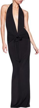 I.AM.GIA Ziva Plunge Halter Maxi Cocktail Dress in Black at Nordstrom, Size Large