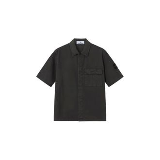 Stone Island Short Sleeve Shirts, male, Gray, Size: 2XL Brushed Cotton Shirt