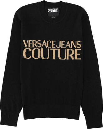 Versace Jeans Couture Black Knit Sweater With Bold Logo Detail