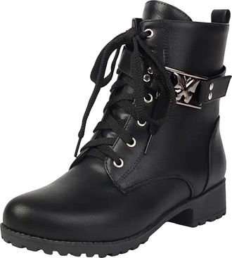 Generic Womens Leisure Ankle Boots Round Toe Med Chunky Heel With Side Zipper And Lace Up Front For Casual Daily Wear