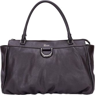 Gucci Dark Brown Calfskin Grained Leather D-Ring Abbey Zip Tote (Authentic Pre-Loved)