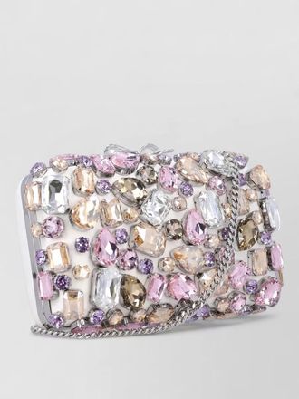 Self Portrait crystal clutch bag satin bow chain