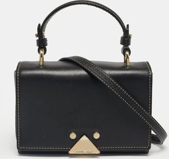 Emporio Armani Black Leather Flap Top Handle Bag