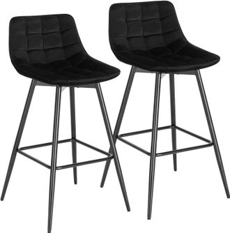 Woltu Woltu - 2x Taburete De Bar Con Respaldo Paquete De 2 Marco De Metal Muebles Cocina Asiento De Terciopelo Taburete Alto Cocina Sillas Alta Bar Cocina N