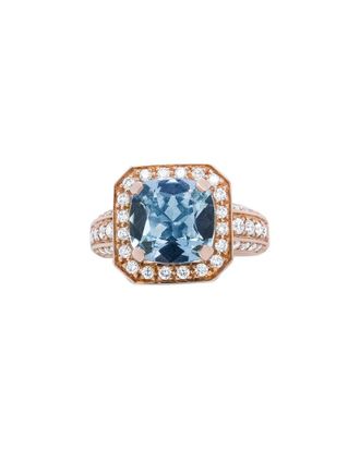 House of Brilliance Haus Of Brilliance Colorful Gemstones 18K 4.27 Ct. Tw. Diamond & Aquamarine Halo Ring