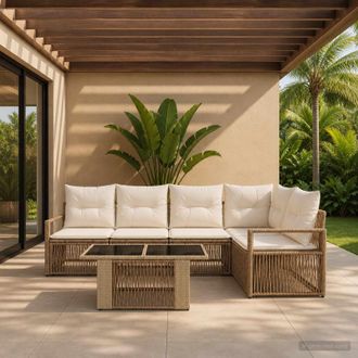 vidaXL Vidaxl Set Divano Da Giardino 6 Pz Beige E Bianco Crema Polyrattan