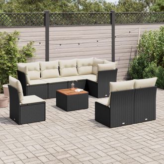 vidaXL Set De Sof&aacute;s De Jard&iacute;n 8 Piezas Y Cojines Rat&aacute;n Sint&eacute;tico Negro Vidaxl