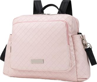 Generic Compatible For Waterproof Large Capacity Solid Polyester Backpacks Travel Bag(PlaidPNK)