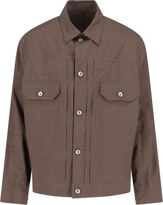 sacai Layered Beige Jacket With Dynamic Textures And Zip Closure