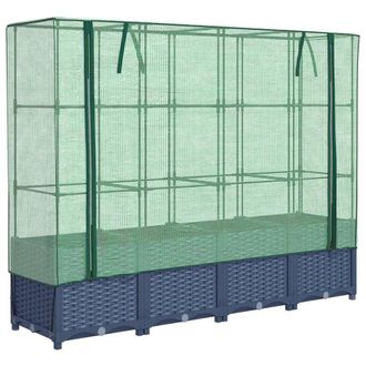 Berkfield Home Raised Bed with Greenhouse Cover Rattan Look 160x40x138 cm in Dark Blue | Size: 160 x 40 x 138 cm