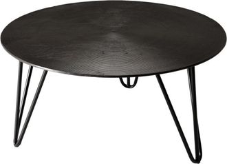 Macabane Mesa de centro redonda de aluminio negro y patas de metal negro D75
