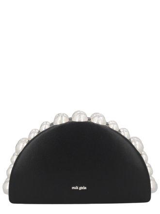 Cult Gaia Curved Black Clutch with Pearl-Like Embellishments