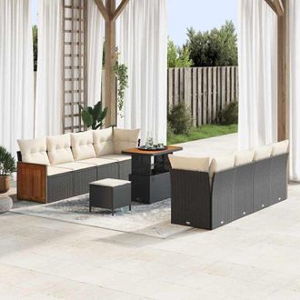 vidaXL Conjunto De Sof&aacute; De Jard&iacute;n 11 Pcs Negro, Crema 90 X 55 X 71 Cm Vidaxl