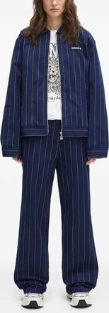 adidas pinstripe zip-up jacket - women - Recycled Polyester/Cotton - M - Blue