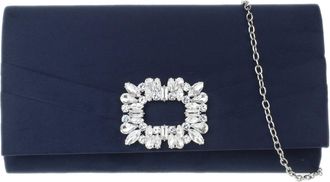Girly HandBags Womens Faux Suede Brooch Clutch Bag Medium Navy
