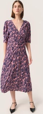 Soaked In Luxury SLSylvia V-neck Short Sleeve Midi Dress in Blush Drop Print at Nordstrom, Size X-Large