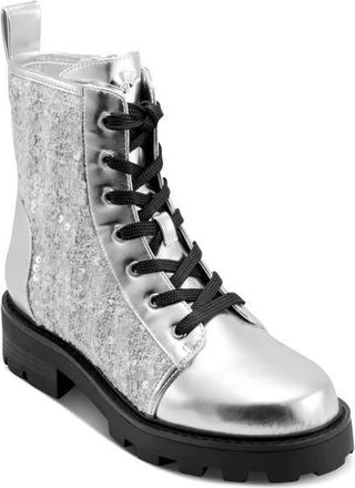 Karl Lagerfeld Marlee Combat Boot in Silver at Nordstrom, Size 6.5