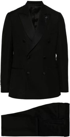 Lardini Double-Breasted Jurk met Logo Pin - Heren - Business pakken - Zwart - 3XL - Wol - Kostuums