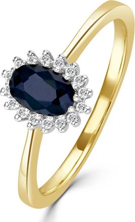 The Diamond Store Sapphire 6 x 4mm And Diamond 9K Gold Ring