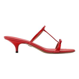Ferragamo Heeled Mules, female, Red, Size: 5 1/2 US Flame Red Mini Bow Sandals