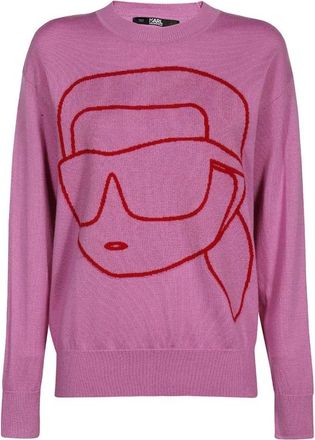 Karl Lagerfeld Truien & Vesten, Dames, Paars, M, Wol, Lange mouwen ronde hals trui