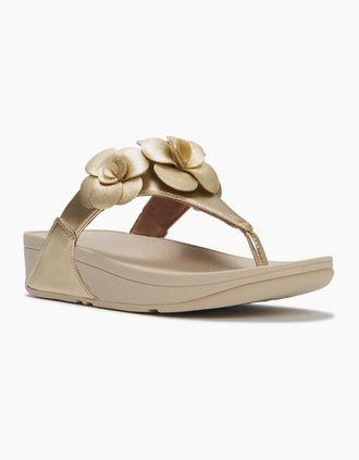 FitFlop Womens Fitflop Lulu Flower Toe-Post Polyurethane Womens Platino Sandals - Gold - Size: 8