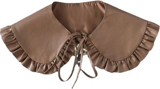 Generic Fake Collar for Women, Brown Faux Leather Detachable Collars with Ruffle Trim and Tie Closure, Half False Shirt Blouse Collar, Stylish Layered Dickey 