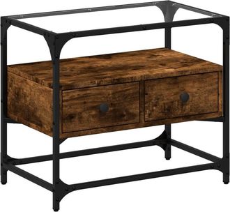 vidaXL Vidaxl - Mueble tv cristal y madera ingeniería roble ahumado 60x35x51 cm