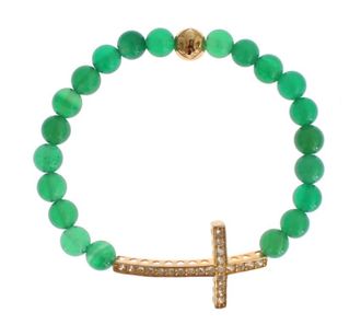 Nialaya Jade Stone gold CZ Cross 925 Womens Bracelet