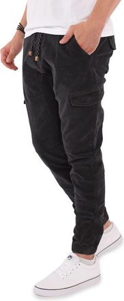 Indicode Sydney Mens Corduroy Cargo Trousers Cotton Cord Trousers Chino Jogger, black, M