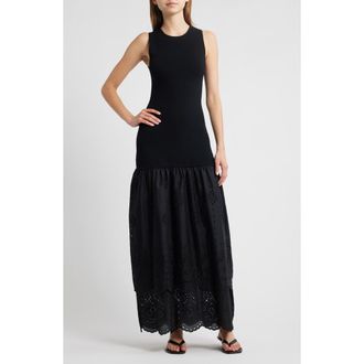 Rails Lavina Sleeveless Eyelet Embroidered Sundress in Black at Nordstrom Rack, Size Xx-Small