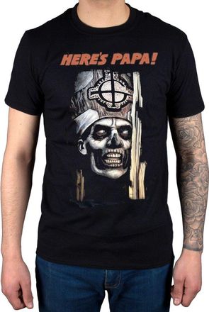 AWDIP Official Ghost Heres Papa T-Shirt Evil Skeleton Face Metal Black