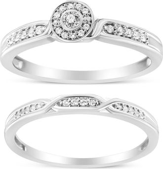 House of Brilliance Silver Diamond Accent Frame Twist Shank Bridal Set Ring and Band in White at Nordstrom, Size 12