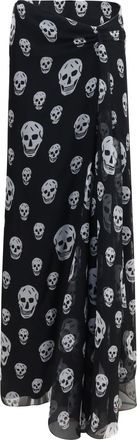 Alexander McQueen Womens Skirt Draped Long Skull Black-White Silk Black/white