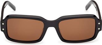 MCM 54mm Rectangular Sunglasses in Shiny Black /Solid Cognac at Nordstrom