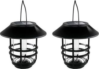 OEM Juego De 2 L&aacute;mparas Solares, De Vidrio/metal, Impermeables, Negras/transparentes