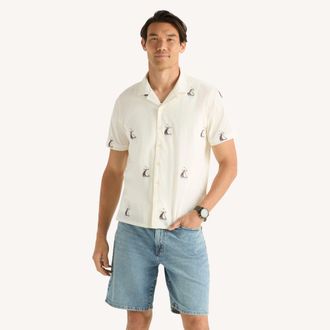 Nautica Mens Embroidered Short-Sleeve Camp Shirt