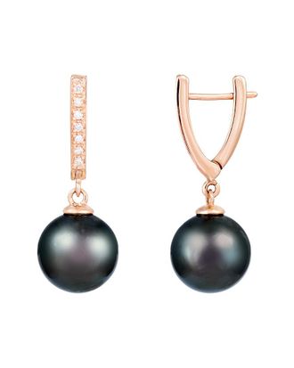 Splendid Pearls 14K Rose Gold 0.10 ct. tw. Diamond & 10-11mm Tahitian Pearl Earrings