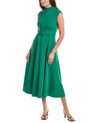 Gracia Front Tie Belt Mock Neck Midi Dress